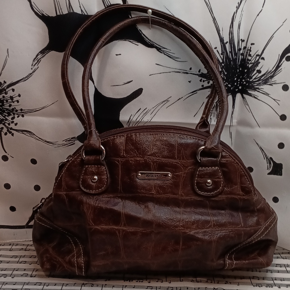 Koltov Brown Vinyl Satchel Handbag Purse